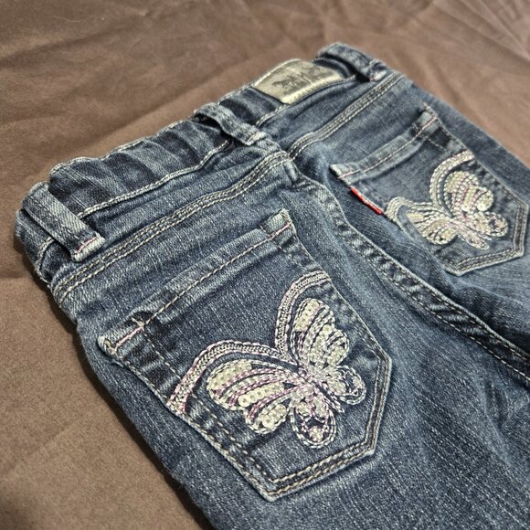 Levi's Jeans Leggings Embroidered Butterfly Adjustable Waist Rhinestone Size 4T - Picture 4 of 7